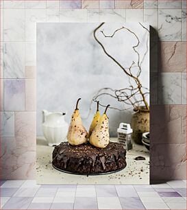 Πίνακας, Chocolate Cake with Pears Κέικ σοκολάτας με αχλάδια