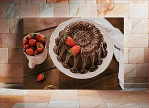 Πίνακας, Chocolate Cake with Strawberries Κέικ σοκολάτας με φράουλες