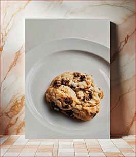 Πίνακας, Chocolate Chip Cookie on White Plate Μπισκότο σοκολάτας σε λευκό πιάτο