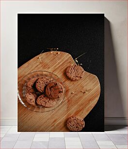 Πίνακας, Chocolate Chip Cookies on Wooden Board Μπισκότα σοκολάτας σε ξύλινη σανίδα