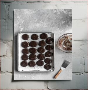 Πίνακας, Chocolate Cookies on Baking Sheet Μπισκότα σοκολάτας σε ταψί