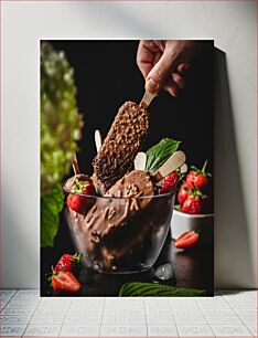 Πίνακας, Chocolate-Dipped Ice Cream Bars with Strawberries Μπάρες παγωτού βουτηγμένες σε σοκολάτα με φράουλες