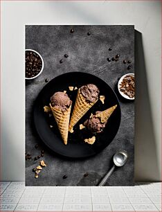 Πίνακας, Chocolate Ice Cream Cones with Coffee Beans Χωνάκια παγωτού σοκολάτας με κόκκους καφέ