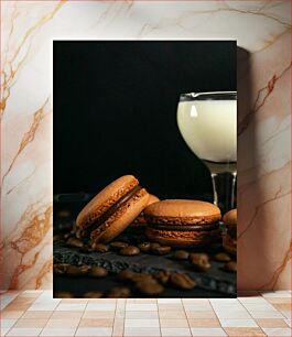 Πίνακας, Chocolate Macarons and Milk Μακαρόν σοκολάτας και γάλα