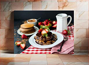 Πίνακας, Chocolate Pancakes with Strawberries Τηγανίτες σοκολάτας με φράουλες