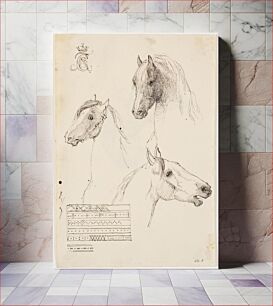 Πίνακας, Chr.VIII's monogram, three studies of a horse's head, borts or patterns. by Johan Thomas Lundbye