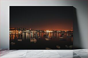 Πίνακας, City Night Skyline with Boats Νυχτερινός ορίζοντας της πόλης με βάρκες