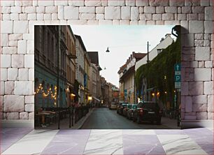 Πίνακας, City Street Scene with Buildings and Cars Σκηνή του δρόμου της πόλης με τα κτίρια και τα αυτοκίνητα