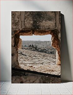 Πίνακας, City View Through Stone Archway Θέα στην πόλη μέσω της πέτρινης αψίδας