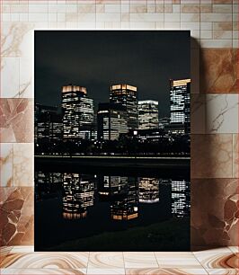 Πίνακας, Cityscape at Night with Reflections Αστικό τοπίο τη νύχτα με αντανακλάσεις