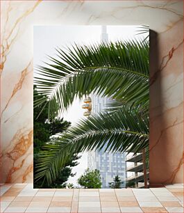 Πίνακας, Cityscape Through Palm Leaves Αστικό τοπίο μέσα από φύλλα φοίνικα