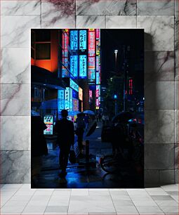 Πίνακας, Cityscape with Neon Lights at Night Αστικό τοπίο με φώτα νέον τη νύχτα