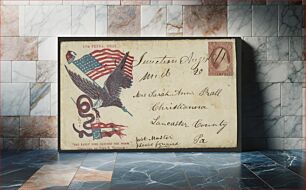 Πίνακας, Civil War envelope showing an eagle carrying an American flag in its claw and a serpent in its beak with motto "The early bird catches the worm" below (1861) by John S Trimble