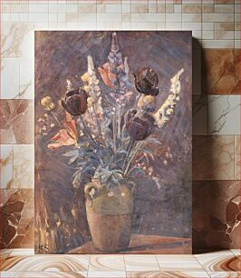 Πίνακας, Clay vase with tulips and other flowers (1885 – 1938) vintage illustration by Karl Schou