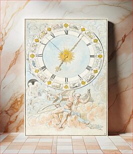 Πίνακας, Clock face with the signs of the zodiac watercolor by Louis-Félix de La Rue