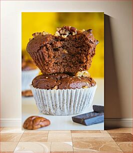Πίνακας, Close-up of Chocolate Muffins with Nuts Κοντινό πλάνο Muffins σοκολάτας με ξηρούς καρπούς
