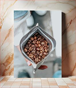 Πίνακας, Close-up of Coffee Beans in a Bag Κοντινό πλάνο κόκκων καφέ σε σακούλα