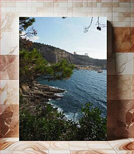 Πίνακας, Coastal Cliffside View with Pine Trees Παράκτια θέα στο γκρεμό με πεύκα