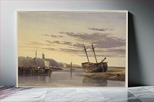 Πίνακας, Coastal landscape.Fishing boats in estuary by Charles Bentley