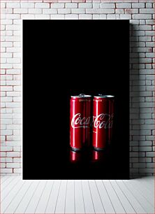 Πίνακας, Coca-Cola Cans on Black Background Κουτιά Coca-Cola σε μαύρο φόντο