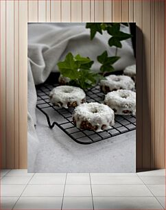 Πίνακας, Coconut Glazed Donuts on Cooling Rack Ντόνατς με γλάσο καρύδας σε σχάρα ψύξης