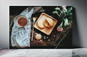 Πίνακας, Coffee and Biscuits on Rustic Table Καφές και μπισκότα σε ρουστίκ τραπέζι