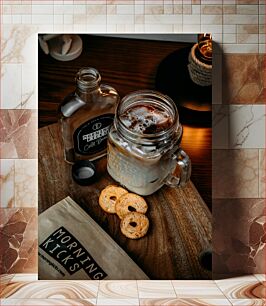 Πίνακας, Coffee and Biscuits on Wooden Table Καφές και μπισκότα σε ξύλινο τραπέζι