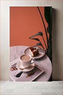 Πίνακας, Coffee and Cake on a Marble Table Καφές και κέικ σε μαρμάρινο τραπέζι