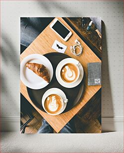 Πίνακας, Coffee and Croissant on a Wooden Table Καφές και κρουασάν σε ξύλινο τραπέζι