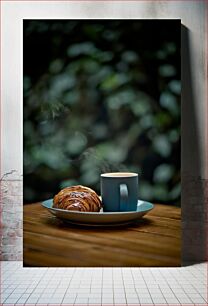 Πίνακας, Coffee and Croissant on a Wooden Table Καφές και κρουασάν σε ξύλινο τραπέζι