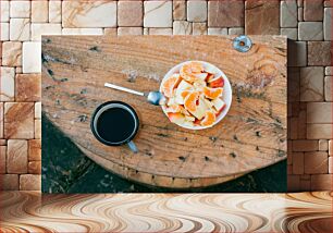 Πίνακας, Coffee and Fruit on Wooden Table Καφές και φρούτα σε ξύλινο τραπέζι