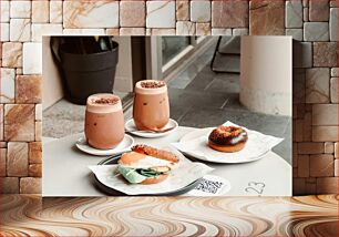 Πίνακας, Coffee and Pastries on a Cafe Table Καφές και γλυκά σε τραπέζι καφέ