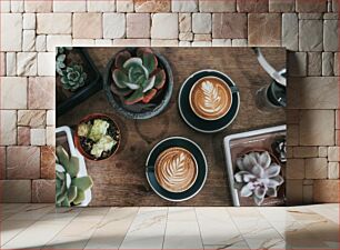 Πίνακας, Coffee and Succulents Top View Καφές και παχύφυτα Κάτοψη