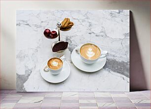 Πίνακας, Coffee and Sweets on Marble Table Καφές και γλυκά σε μαρμάρινο τραπέζι