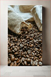 Πίνακας, Coffee Beans in a Burlap Sack Κόκκοι καφέ σε σάκο λινάτσας