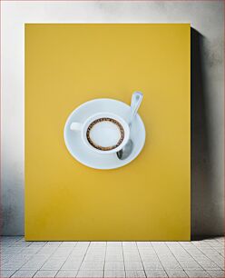 Πίνακας, Coffee Cup on Yellow Φλιτζάνι καφέ στο κίτρινο