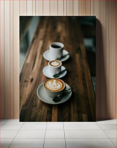 Πίνακας, Coffee on Wooden Table Καφές σε Ξύλινο Τραπέζι