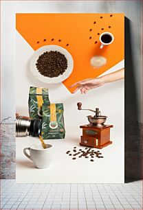 Πίνακας, Coffee Setup with Beans and Grinder Ρύθμιση καφέ με κόκκους και μύλο