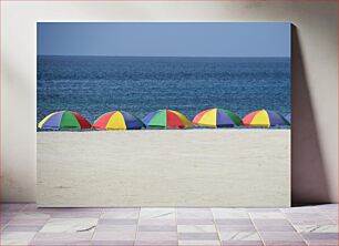 Πίνακας, Colorful Beach Umbrellas by the Sea Πολύχρωμες ομπρέλες παραλίας δίπλα στη θάλασσα