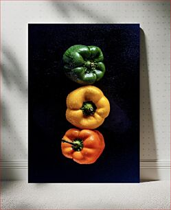 Πίνακας, Colorful Bell Peppers on Black Background Πολύχρωμες πιπεριές σε μαύρο φόντο