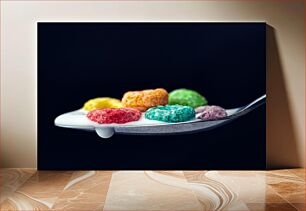 Πίνακας, Colorful Cereal on Spoon Πολύχρωμα δημητριακά στο κουτάλι