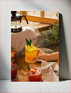 Πίνακας, Colorful Fruit Drinks on a Wooden Table Πολύχρωμα ποτά φρούτων σε ένα ξύλινο τραπέζι