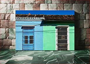 Πίνακας, Colorful Houses with Bars on Windows Πολύχρωμα σπίτια με μπάρες στα παράθυρα