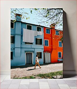 Πίνακας, Colorful Houses with Laundry Πολύχρωμα σπίτια με πλυντήριο