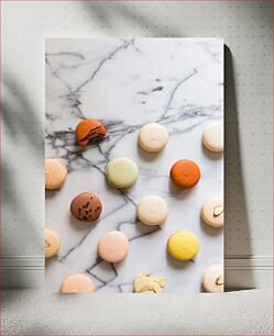 Πίνακας, Colorful Macarons on Marble Background Πολύχρωμα μακαρόν σε μαρμάρινο φόντο