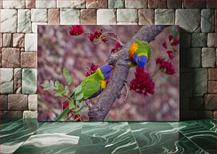 Πίνακας, Colorful Parrots on a Branch Πολύχρωμοι παπαγάλοι σε ένα κλαδί