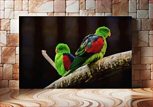 Πίνακας, Colorful Parrots on a Branch Πολύχρωμοι παπαγάλοι σε ένα κλαδί