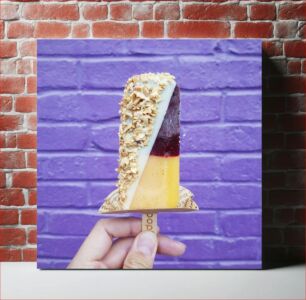 Πίνακας, Colorful Popsicle Against Purple Brick Wall Πολύχρωμο Popsicle ενάντια σε μωβ τοίχο από τούβλα