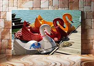 Πίνακας, Colorful Swan Boats Πολύχρωμες Βάρκες Κύκνων