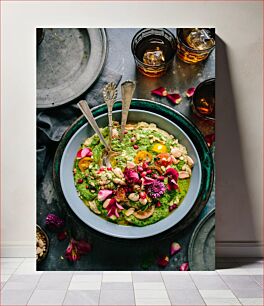 Πίνακας, Colorful Vegan Dish with Drinks Πολύχρωμο vegan πιάτο με ποτά